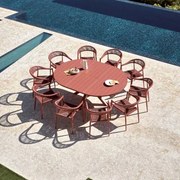 Zestaw Stołu 145-200x145 Cm Rozkładanego Barces I 10 Sztaplowanych Krzeseł Ogrodowych Z Podłokietnikami Z Aluminium Amatria Terracota - Sklum