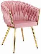 Różowe plecione krzesło glamour na złotych nogach L8-W40