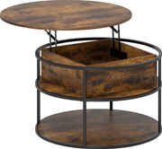 HOMCOM Okrągły Stolik Kawowy z Podnoszoną Blatem, Przestrzenie do Przechowywania, Boczne Półki, Stalowy Stelaż, Brązowy