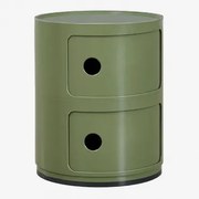 Okrągła Szafka Nocna Ø30 Cm Z Półkami Babel Intensywny Verde Olive & 2 Szuflady - Sklum