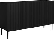 Komoda Nicole 150 cm trzydrzwiowa z ryflowanym frontem - czarny mat / czarne nóżki