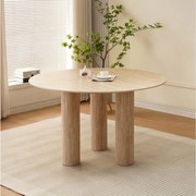 Okrągły stół jadalniany dla 4 osób – Blat z ceramiki w efekcie beżowego trawertynu – ANA