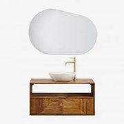 Zestaw Mebli Łazienkowych Z Drewna Mango Baty Drewno Mango & Cement Okrągły Biały Ø40 Cm Zavion & Owalna Lampa Led I - Sklum