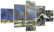 Obraz chaty w zimowym krajobrazie, obraz olejny (125x70 cm)
