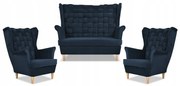 Zestaw wypoczynkowy Carol sofa fotele paski Family Meble granatowy
