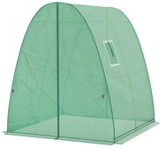 Outsunny Szklarnia z łukami z workami na piasek i pokrywą plastikową, 2 drzwi rolowane, okna siatkowe, przenośna, 1,8 x 1,8 x 2 m, Zielona
