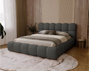 BESILIO Łóżko tapicerowane boucle 120x200 Chicago - gruba pianka, pojemnik i stelaż - Szary