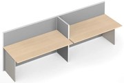 Biurko PRIMO z panelem, tablicą, 2 stanowiska, szary/brzoza