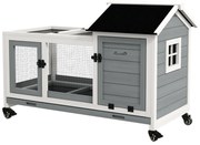 Domek dla małych zwierząt PawHut dla królików miniaturowych, świnek morskich, z kołami, 108 x 58 x 73,5 cm, szary