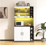 Kredens kuchenny z 4 drzwiami i przegródkami - 100 x 47 x 187 cm - drewno MDF - diody LED i zarządzanie kablami - biały