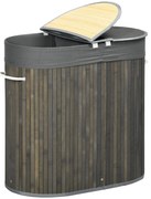 HOMCOM Kosz na bieliznę 100 L z pokrywą, uchwytem, 2 sekcje, wyjmowany worek na pranie, do sypialni, łazienki, wykonany z bambusa, szary