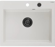 Mexen Elix zlewozmywak granitowy 1-komorowy 600 x 500 mm, biały, syfon czarny - 6525601005-20-B