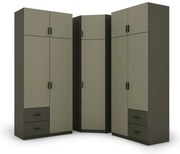 Szafa narożna z półkami i szufladami 189 x 240 cm – Szary Grafit / Eukaliptus