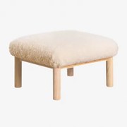 Podnóżek Z Owczej Skóry Bernia I Drewna Jesionowego Chenille Kremowy Beż - Sklum