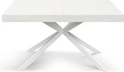 Stół drewniany, białe wykończenie, biała podstawa X, rozkładany 160x90 - CAMAIORE
