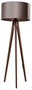 Lampa podłogowa na trójnogu z drewna orzechowego z abażurem z weluru taupe 50 cm - Tripod Classic Rustykalny / Vintage Oswietlenie wewnetrzne