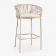 Wysoki Stołek Z Podłokietnikami Z Plecionej Liny Arhiza Kremowa Tapioca & ↑75 Cm - Sklum