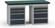 Stół warsztatowy G8, 1500 x 750 x 800 mm, 2x kontener, 8x szuflada, grafitowy
