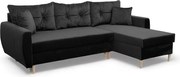 Narożnik z funkcją spania prawostronny  ROMEO L, tkanina Riviera 100 czarna, 234x156x74 cm