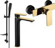 Mexen Alfa DF49 zestaw prysznicowy, czarny/złoty - 745714DF49-75