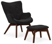 Czarny sztruksowy fotel z podnóżkiem Niko – Ropez