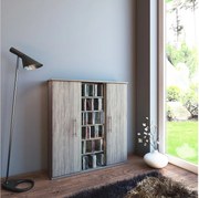 Drewno CD DVD Stand Shelf Santo Drzwi szklane