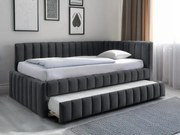 Łóżko tapicerowane COMFINO VELVET z wysuwanym miejscem do spania 120x200 cm, ciemnoszare