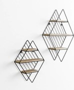 Zestaw dwóch półek ściennych Diamante z metalu w kolorze czarnym i drewna paulownia.