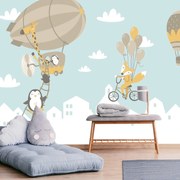 Fototapeta - Wycieczka zwierząt, niebieska (196x136 cm)