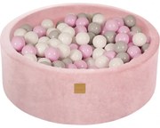 Okrągły Suchy Basen Z Piłeczkami 7cm Dla Dziecka, 90x30cm/200 Piłek, Welurowy, Jasnoróżowy, Piłki: Biały, Szary, Pastelowy Róż - Meowbaby®