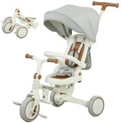 AIYAPLAY Dziecięcy trójkołowiec, zmienny wózek dla niemowląt, 5-w-1 design, zdejmowany uchwyt, regulowany, pas bezpieczeństwa, torba na akcesoria, 1-3 lat, kremowy