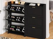 Zestaw 2 szaf na buty 140x24x120 cm - 6 drzwi uchylnych - 12 przegródek - MDF i płyta wiórowa - Czarny