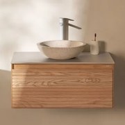 Zestaw Mebli Łazienkowych Z Drewna Jesionowego Tedrik Popielaty Brąz & Cement Okrągły Biały Ø40 Cm - Sklum