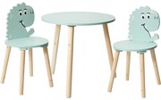 Drewniany stolik z 2 krzesełkami dla dzieci, motyw dinozaura, wys. 50 cm