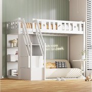 Łóżko piętrowe 90 x 200 cm z drabinką i półkami - Drewno sosnowe i MDF - Białe