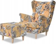 Fotel Uszak z pufką stonowany spokojny zestaw FM