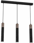 Lampa wisząca, nad stół, czarna, potrójna SOLO SAWN BLACK / PATINATED WOOD 3x mini GU10