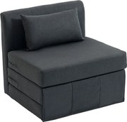 HOMCOM 2-w-1 fotel rozkładany, sofa-łóżko o strukturze lnu, tapicerowane łóżko dla gości, składany fotel, Ciemnoszary | Aosom PL