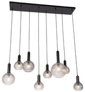 Designerska lampa wisząca czarna z przydymionym szkłem 8-świateł - ChicoDesignerski Oswietlenie wewnetrzne