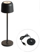 Zewnetrzna Lampa stołowa czarna ładowana akumulatorowo w tym stacja ładująca - Raika Nowoczesny Oswietlenie zewnetrzne