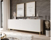 Komoda Nicole 200 cm na metalowych nogach - biały mat / złote nóżki
