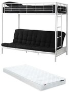Łóżko na antresoli 90 x 190 cm - Z rozkładaną kanapą - Metal - Kolor biały + futon + materac - MODULO V