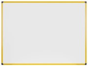 Biała tablica do pisania kredowa na ścianę, magnetyczna, żółta ramka, 900 x 600 mm