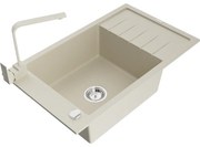 Mexen Elias zlewozmywak granitowy 1-komorowy z ociekaczem i baterią kuchenną Rita, beżowy - 6511-69-670300-69