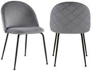 Zestaw 2 krzeseł MELBOURNE – welur i metal w kolorze czarnym matowym – kolor szary