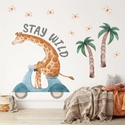Naklejki na ścianę - Żyrafa na motorowerze