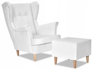 Fotel Uszak z podnóżkiem ZESTAW brudny biały SALON