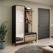 MINIO go for it, Garderoba DIAMOND, z lustrem, z tapicerowanym siedziskiem, dąb evoke/czarny