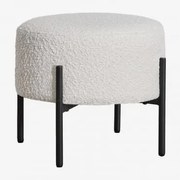 Taburete Bajo En Tela Bouclé Anisa Czarny Matowy & Bouclé White - Sklum