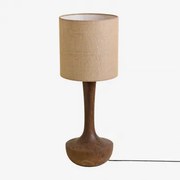 Lampa Stołowa Z Drewna Mango Sintra Ciemny Drewniany Uchwyt & Beżowy Len Ø30 Cm - ↑30 Cm Arlina - Sklum